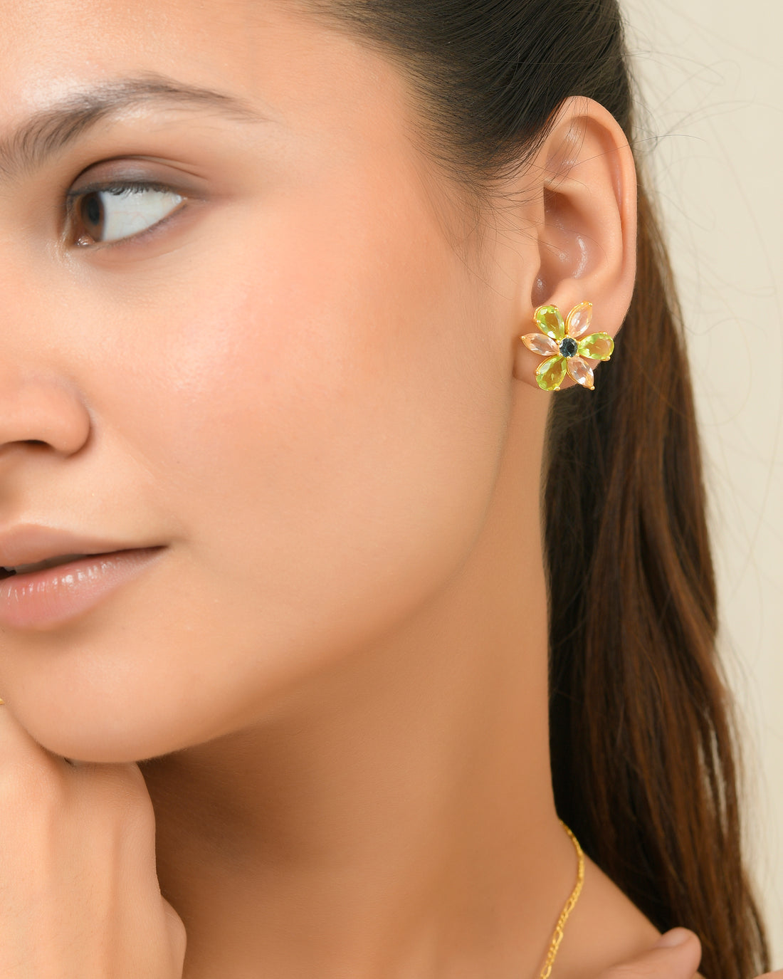 Dual Tone Flower Stud Earrings