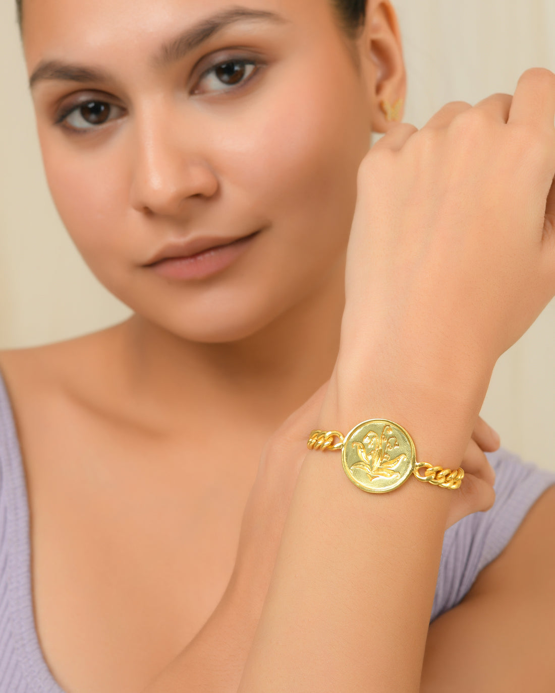 Lotus Charm Curb Chain Bracelet