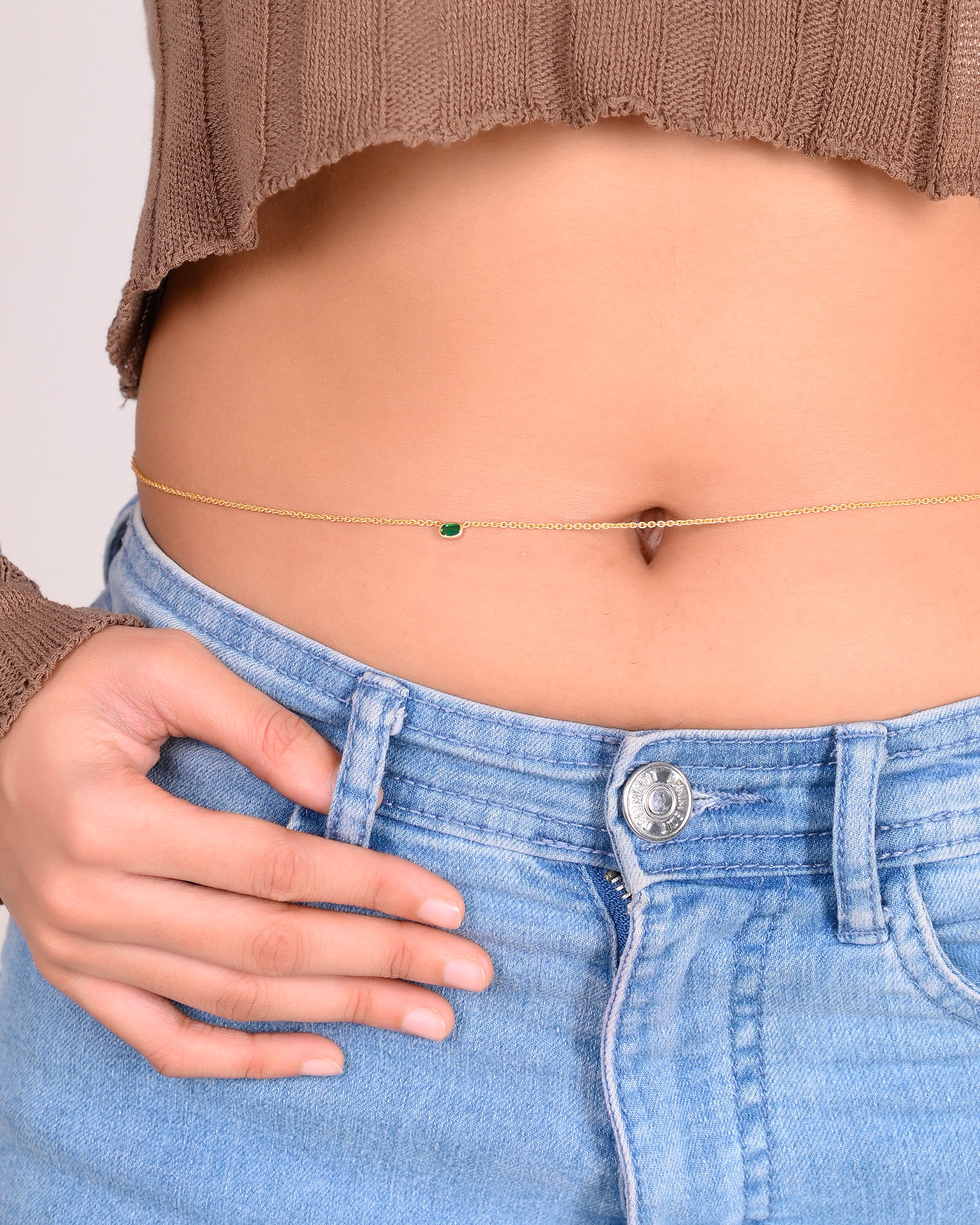 Dainty Waist Chain with green emerald zirconia