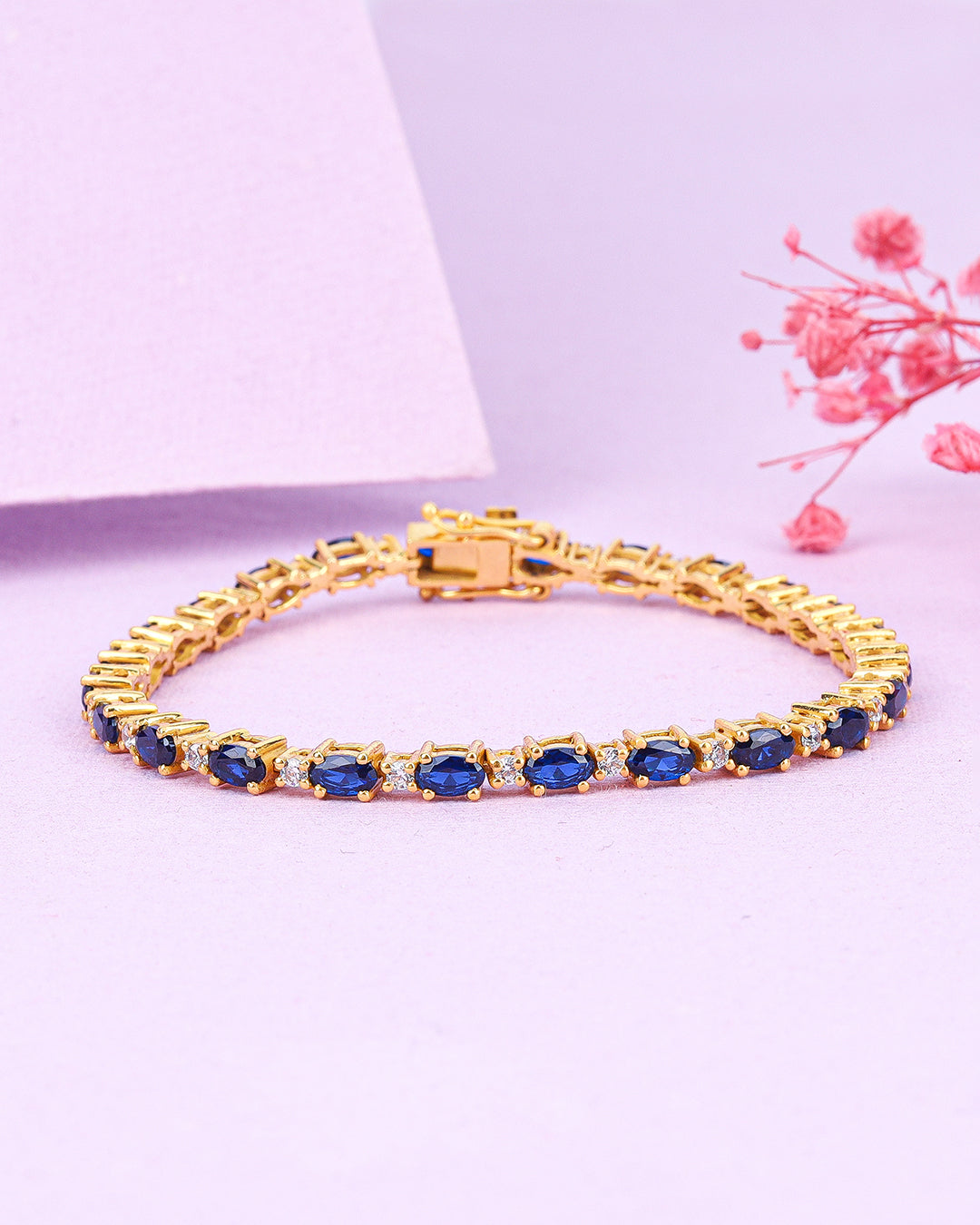 Blue Sapphire Zirconia Bracelet with White Accents