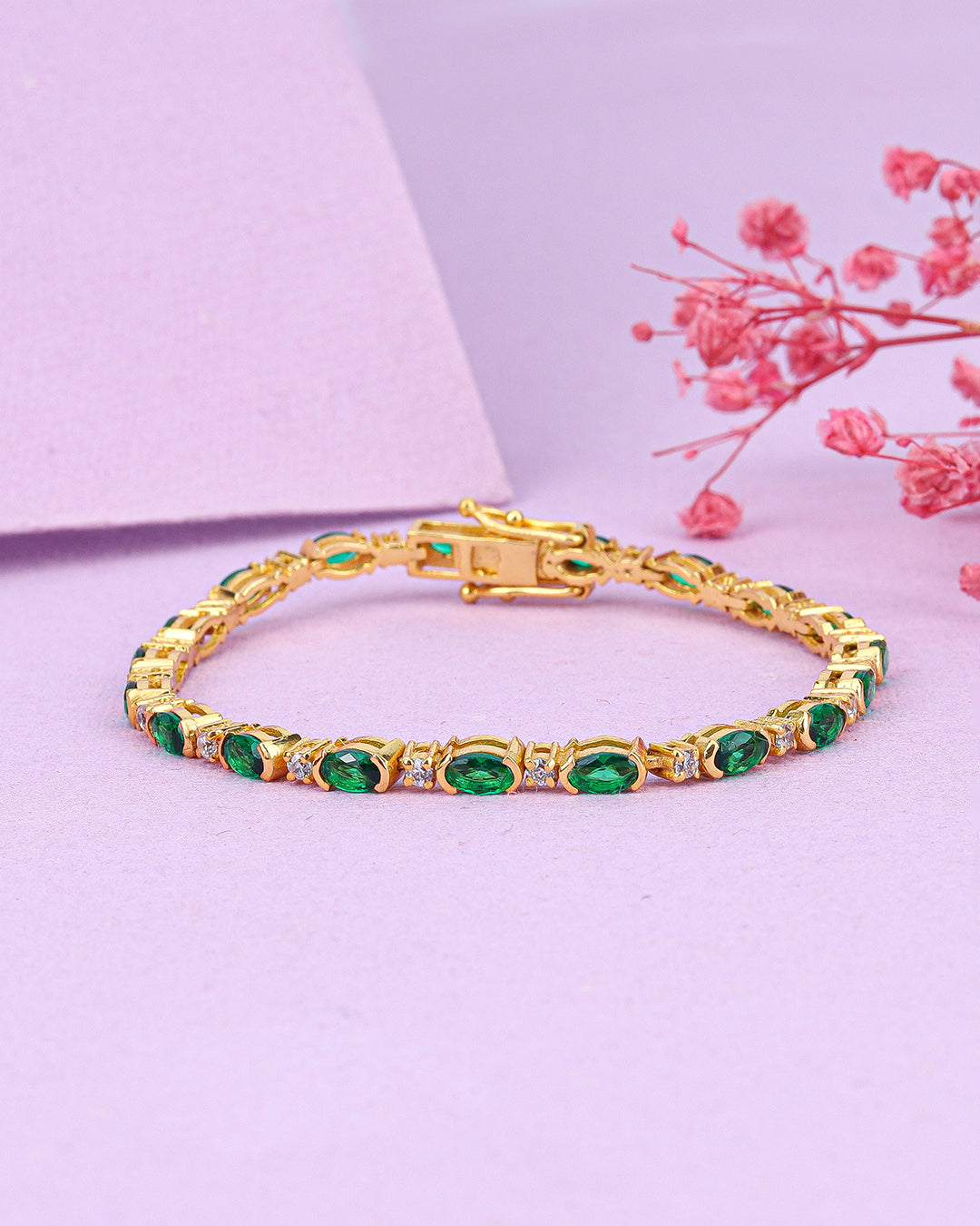 Bezel Set Emerald Zirconia Bracelet with White Accents