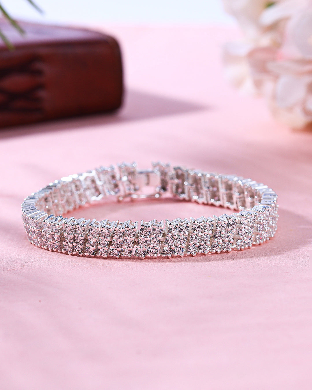 Three Lane Minimal White Zirconia Bracelet