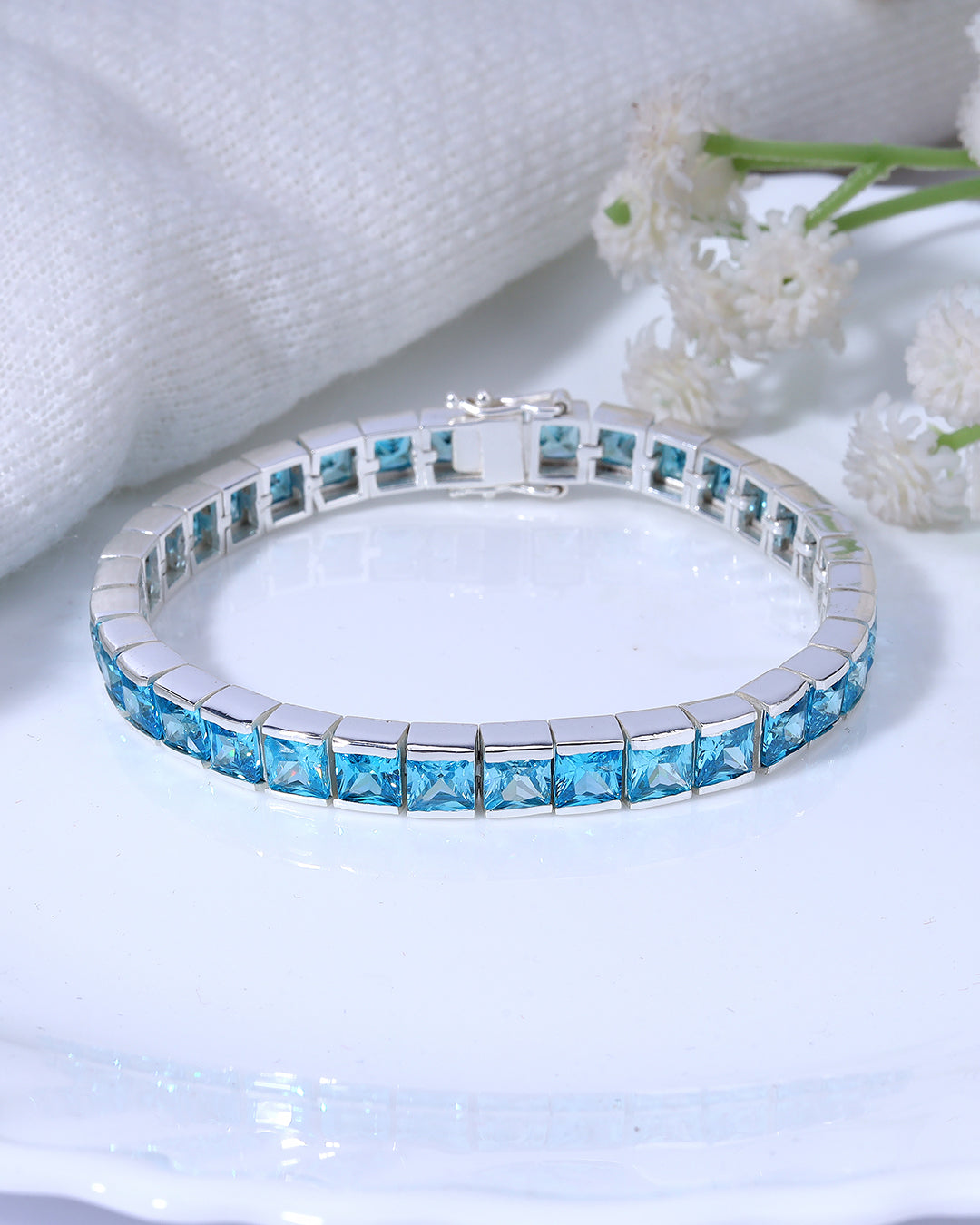 Princess Blue Channel Set Zirconia Tennis Bracelet