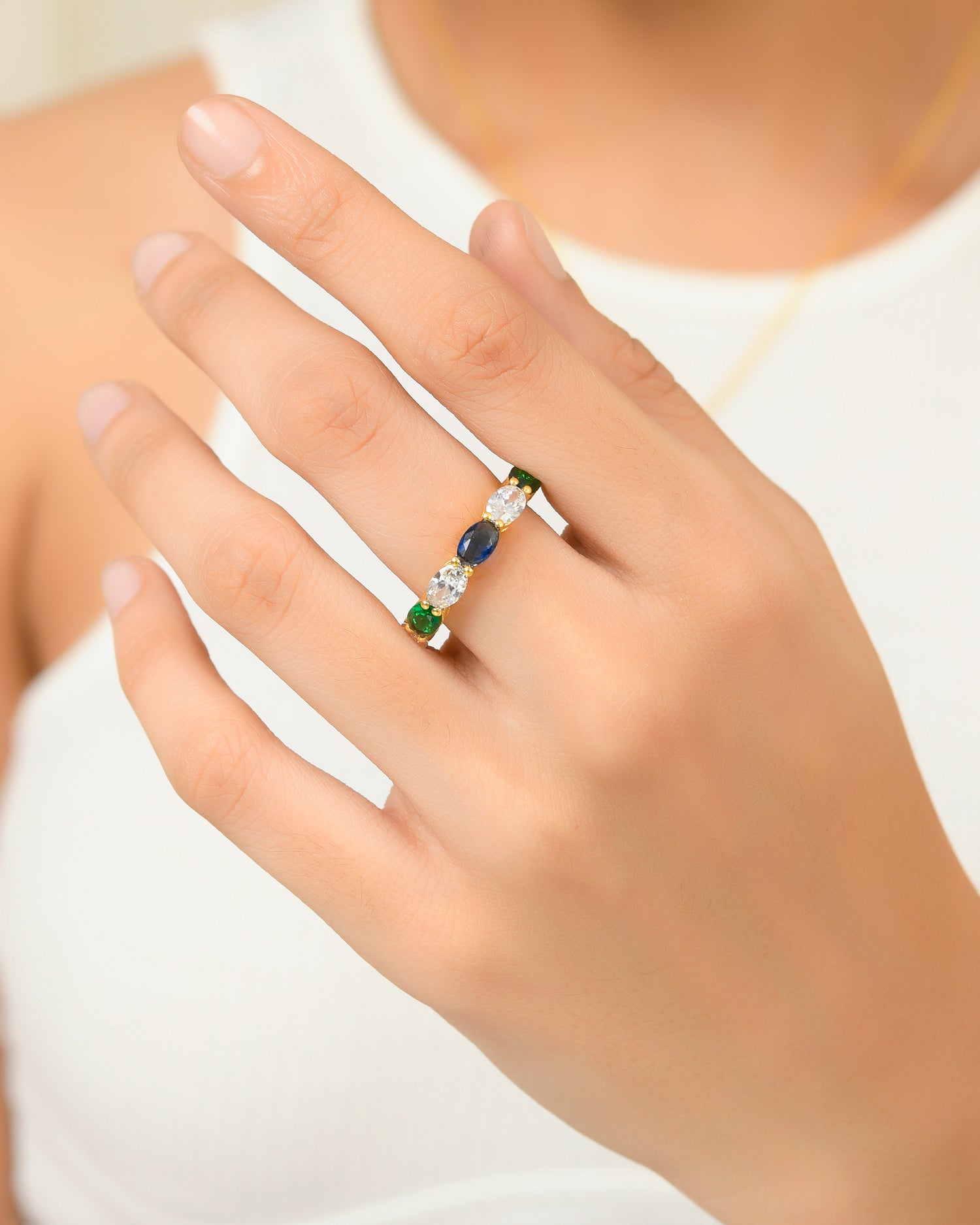 Three Tone Rainbow Eternity Ring