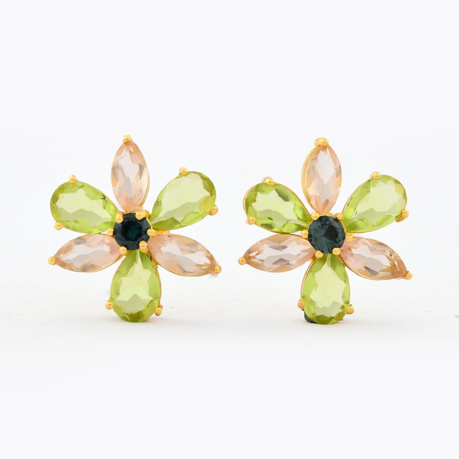 Dual Tone Flower Stud Earrings