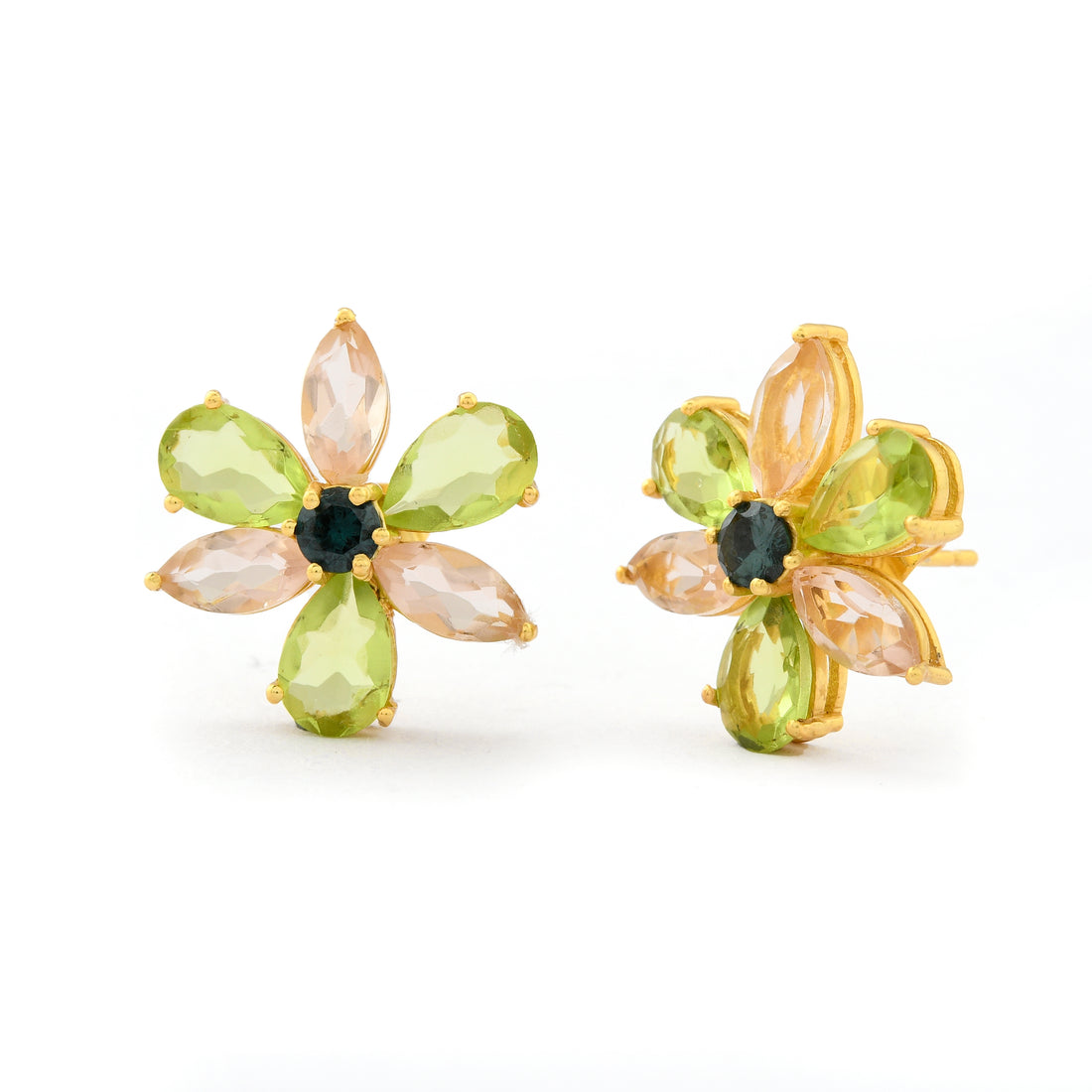 Dual Tone Flower Stud Earrings