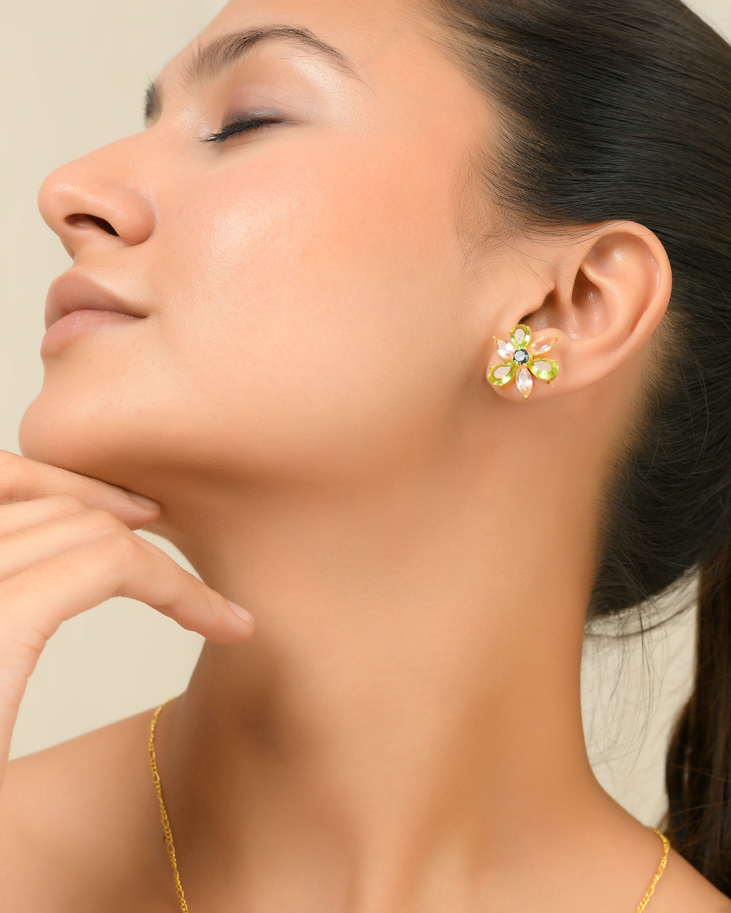 Dual Tone Flower Stud Earrings