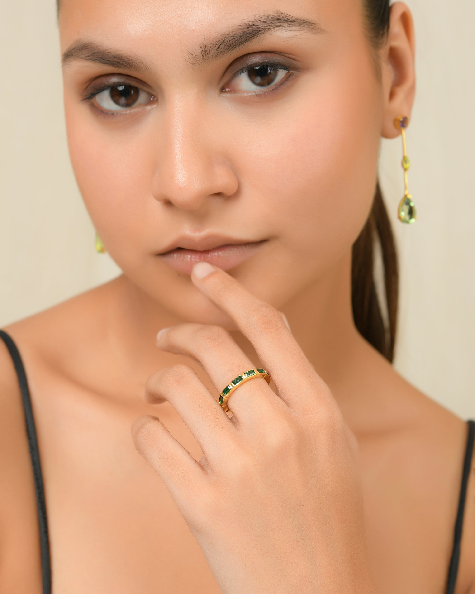 Baguette Emerald Zirconia Eternity Ring