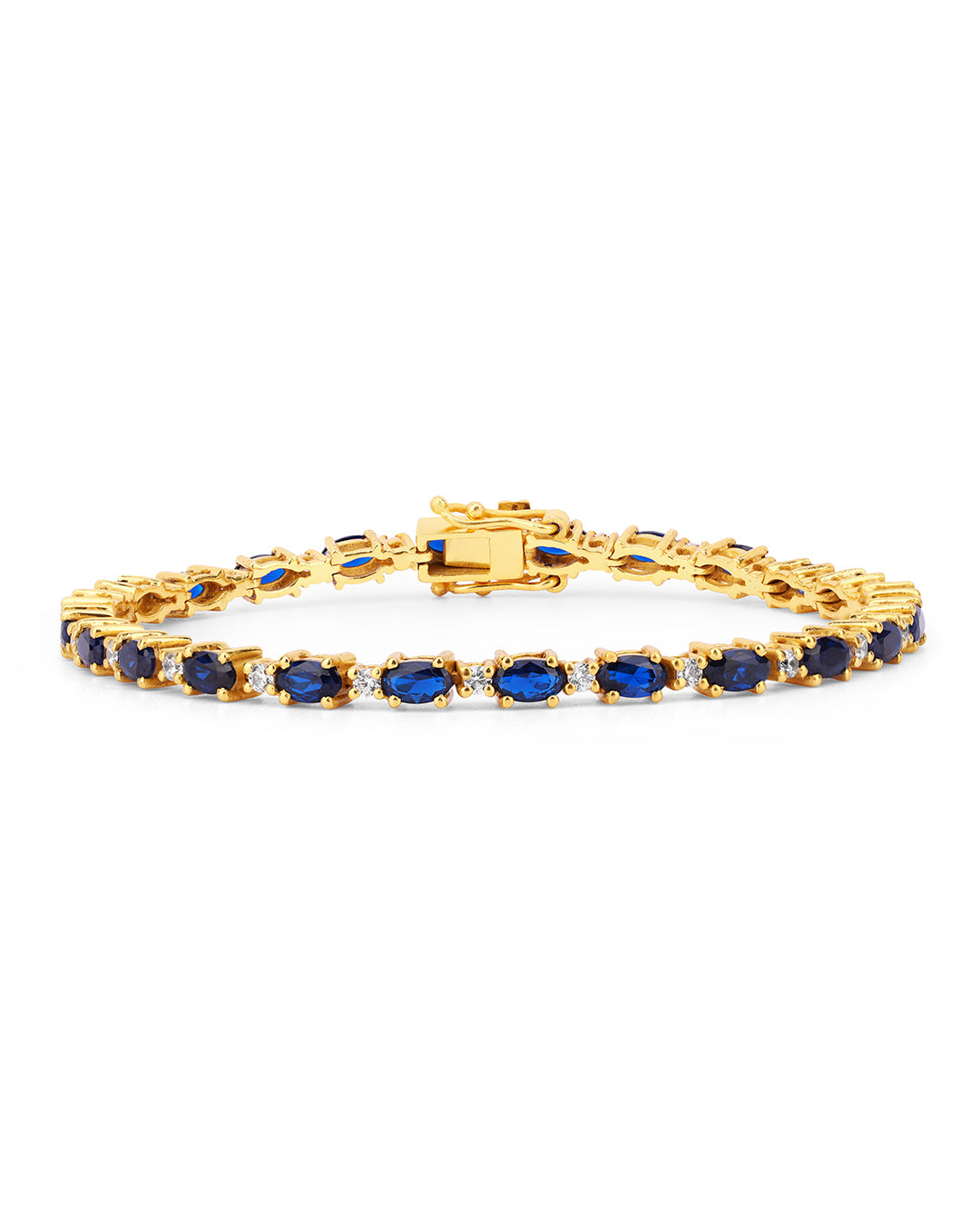 Blue Sapphire Zirconia Bracelet with White Accents