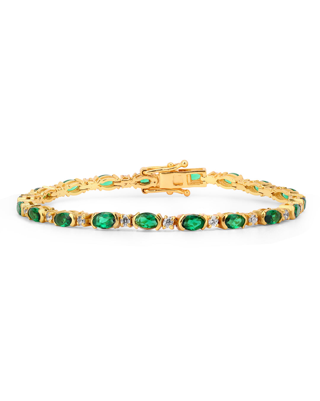 Bezel Set Emerald Zirconia Bracelet with White Accents