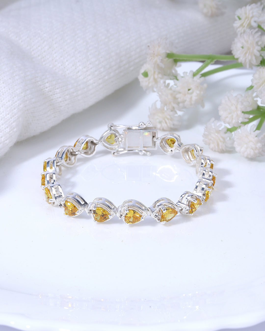 Citrine Heart Shaped Zirconia Bracelet with White Accents