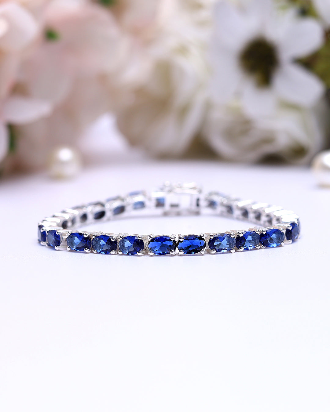 Blue Sapphire Oval Zirconia Tennis Bracelet